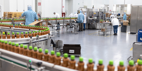 Tajín factory with workers and assembly line full of spices